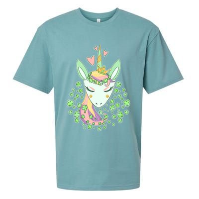 Cute St Patrick's Day Unicorn Shamrocks Clovers Sueded Cloud Jersey T-Shirt