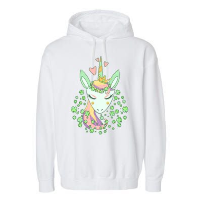 Cute St Patrick's Day Unicorn Shamrocks Clovers Garment-Dyed Fleece Hoodie