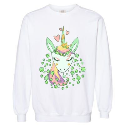 Cute St Patrick's Day Unicorn Shamrocks Clovers Garment-Dyed Sweatshirt