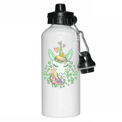 Cute St Patrick's Day Unicorn Shamrocks Clovers Aluminum Water Bottle