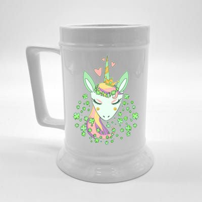 Cute St Patrick's Day Unicorn Shamrocks Clovers Beer Stein