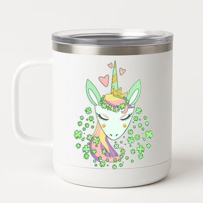 Cute St Patrick's Day Unicorn Shamrocks Clovers 12 oz Stainless Steel Tumbler Cup