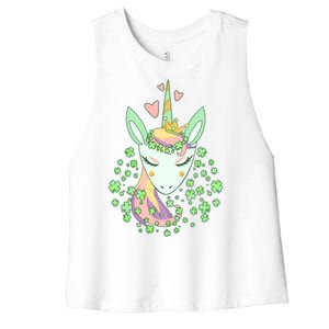 Cute St Patrick's Day Unicorn Shamrocks Clovers Women's Racerback Cropped Tank