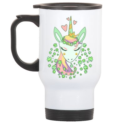 Cute St Patrick's Day Unicorn Shamrocks Clovers Stainless Steel Travel Mug