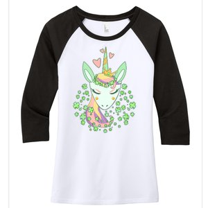 Cute St Patrick's Day Unicorn Shamrocks Clovers Women's Tri-Blend 3/4-Sleeve Raglan Shirt