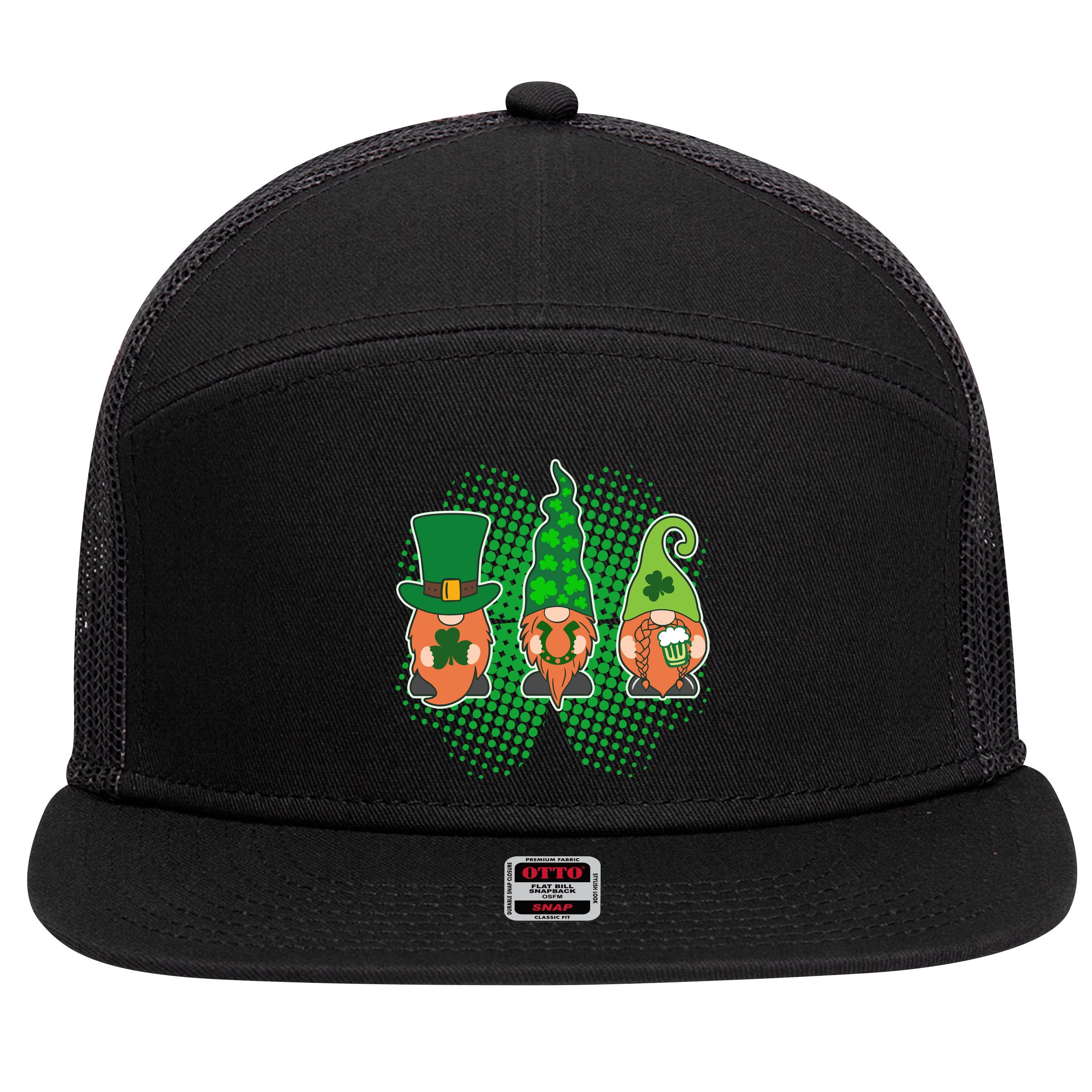 Cute St Patrick's Days Lucky Gnomes 7 Panel Mesh Trucker Snapback Hat
