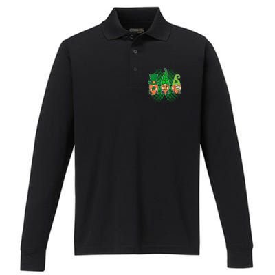 Cute St Patrick's Days Lucky Gnomes Performance Long Sleeve Polo