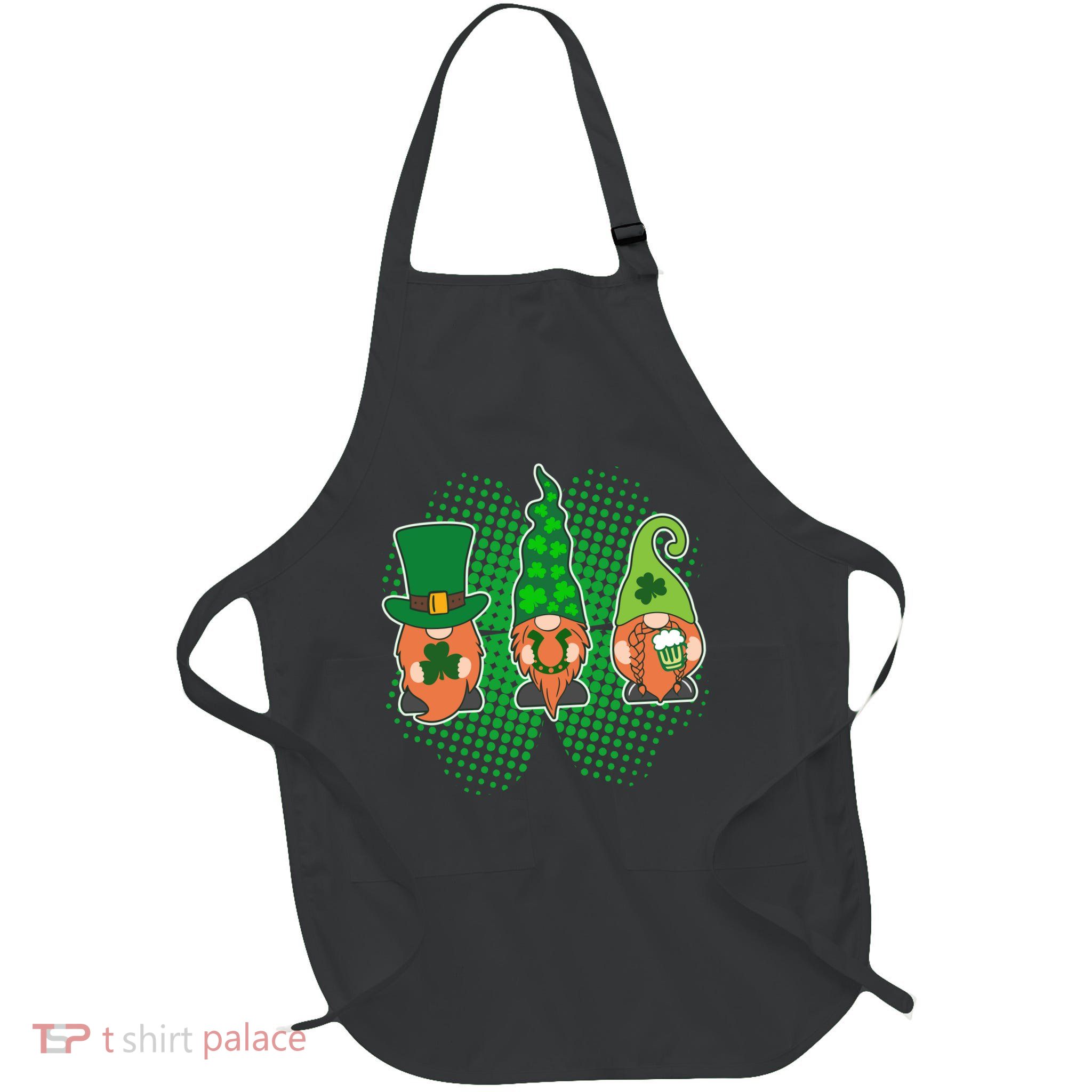 Cute St Patrick's Days Lucky Gnomes Full-Length Apron With Pockets