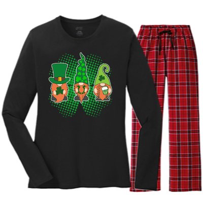 Cute St Patrick's Days Lucky Gnomes Women's Long Sleeve Flannel Pajama Set 