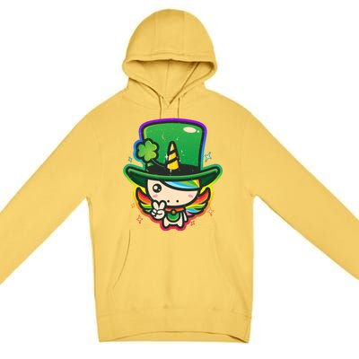 Cute St Patricks Leprechaun Rainbow Unicorn Premium Pullover Hoodie