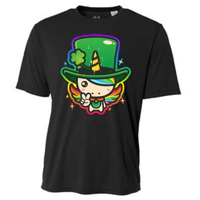 Cute St Patricks Leprechaun Rainbow Unicorn Cooling Performance Crew T-Shirt