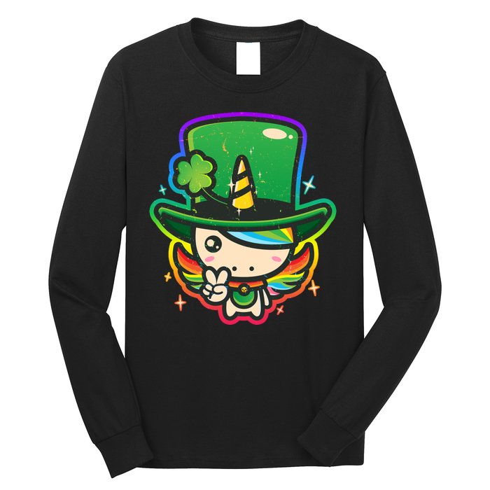 Cute St Patricks Leprechaun Rainbow Unicorn Long Sleeve Shirt