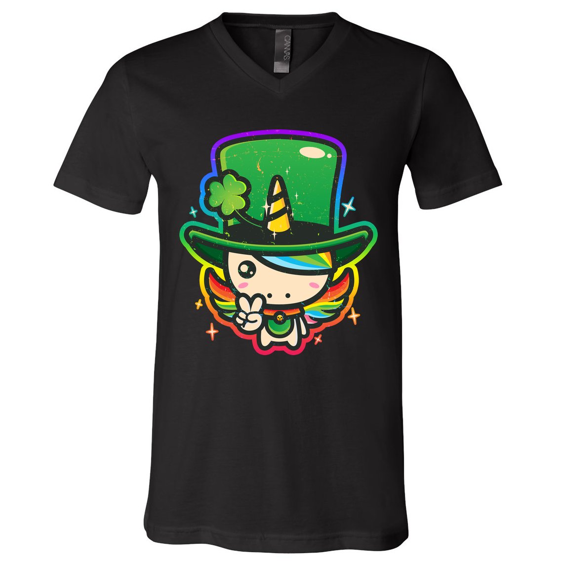 Cute St Patricks Leprechaun Rainbow Unicorn V-Neck T-Shirt