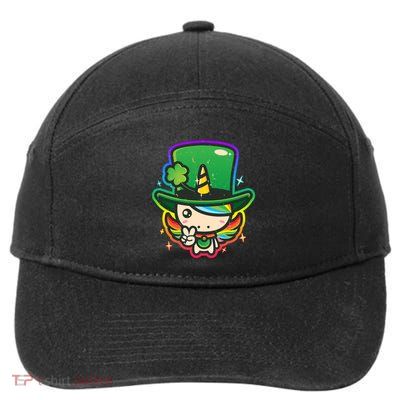 Cute St Patricks Leprechaun Rainbow Unicorn 7-Panel Snapback Hat