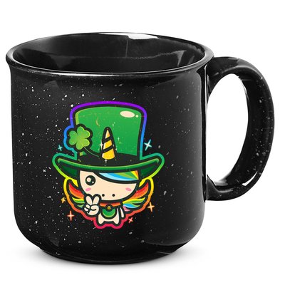 Cute St Patricks Leprechaun Rainbow Unicorn 15oz Campfire Ceramic Mug