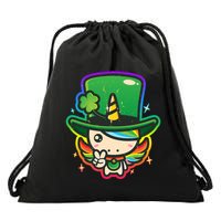Cute St Patricks Leprechaun Rainbow Unicorn Drawstring Bag