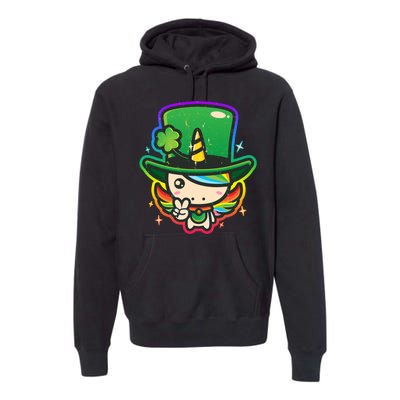 Cute St Patricks Leprechaun Rainbow Unicorn Premium Hoodie