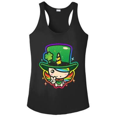 Cute St Patricks Leprechaun Rainbow Unicorn Ladies PosiCharge Competitor Racerback Tank