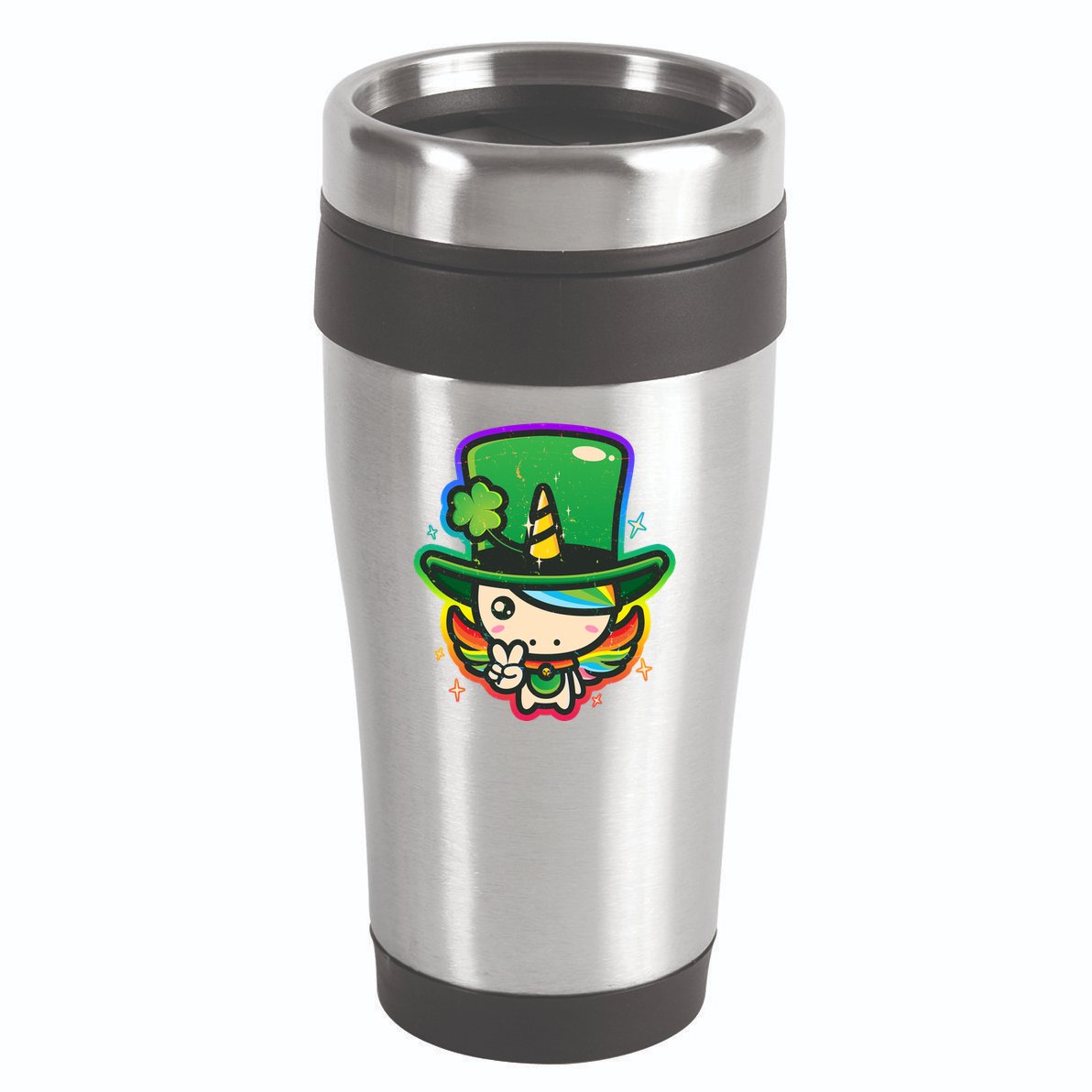 Cute St Patricks Leprechaun Rainbow Unicorn 16oz Travel Tumbler