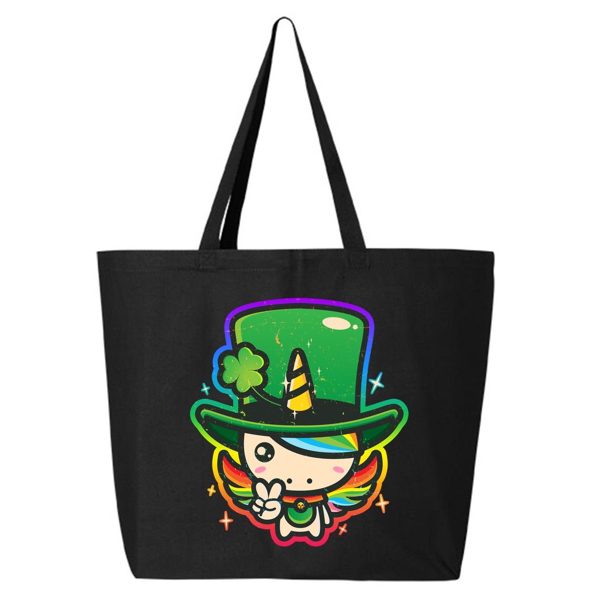 Cute St Patricks Leprechaun Rainbow Unicorn 25L Jumbo Tote