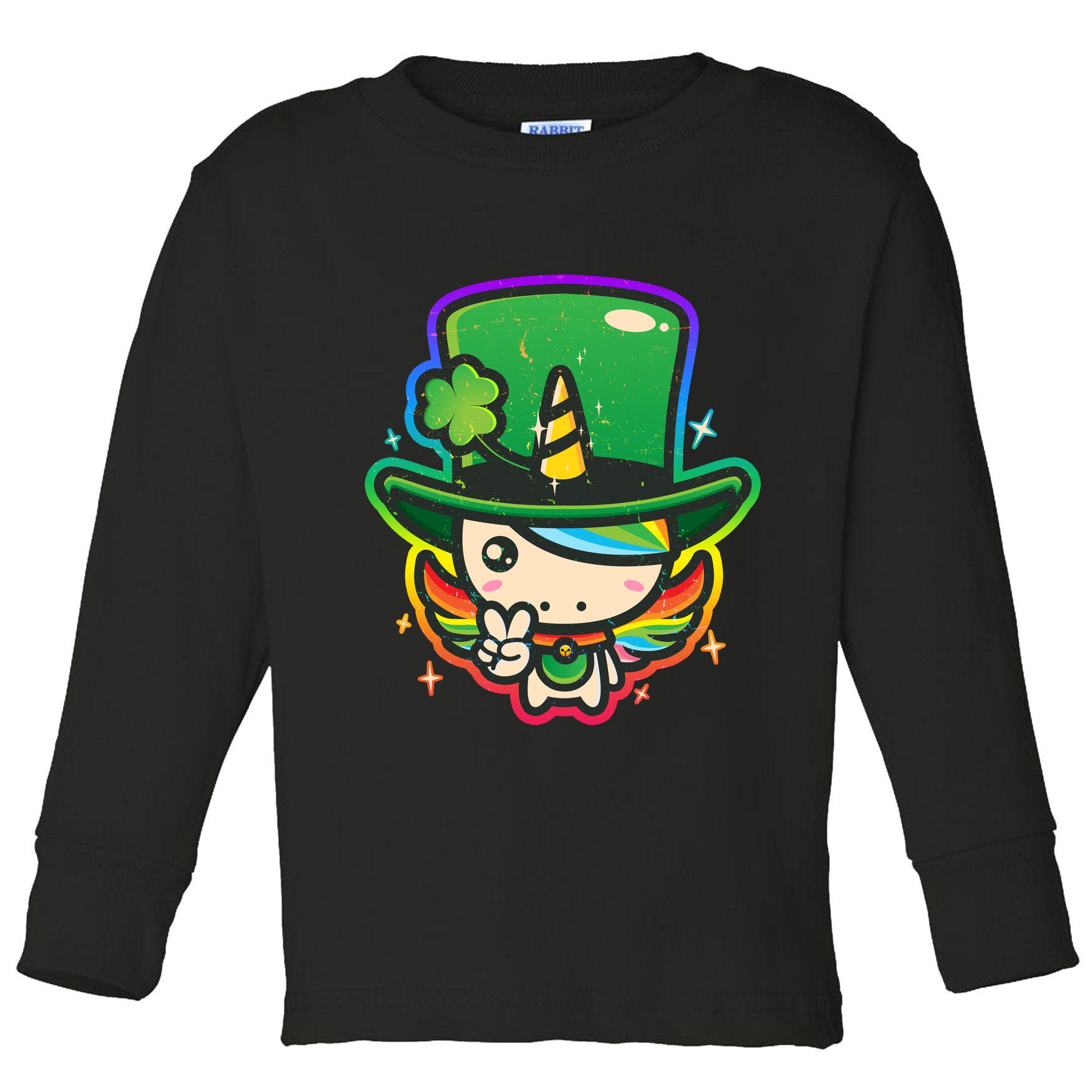 Cute St Patricks Leprechaun Rainbow Unicorn Toddler Long Sleeve Shirt