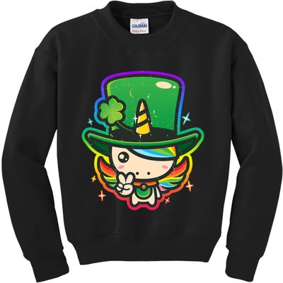 Cute St Patricks Leprechaun Rainbow Unicorn Kids Sweatshirt