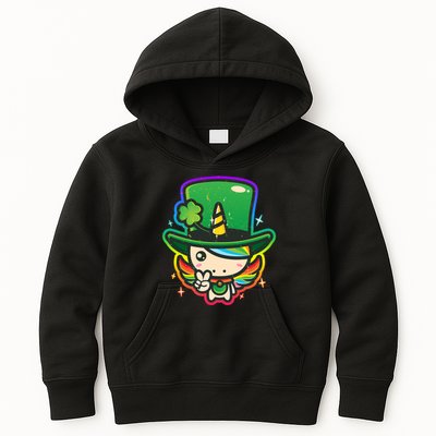 Cute St Patricks Leprechaun Rainbow Unicorn Kids Hoodie