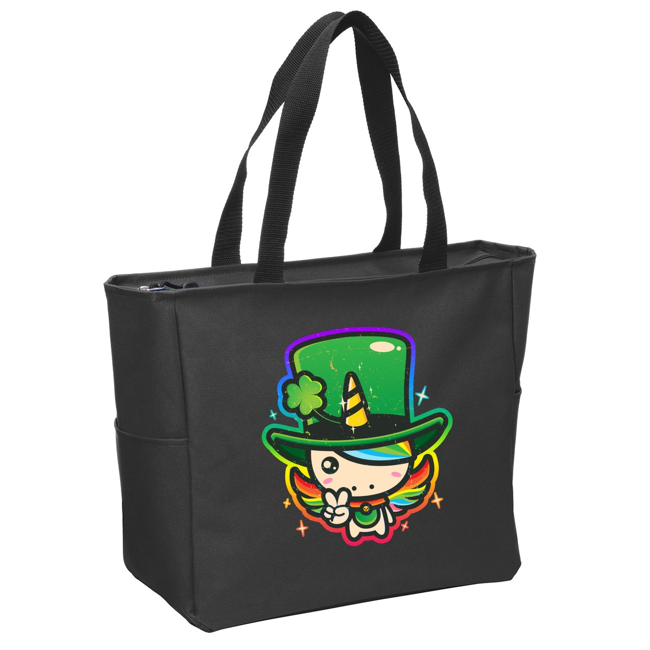 Cute St Patricks Leprechaun Rainbow Unicorn Zip Tote Bag