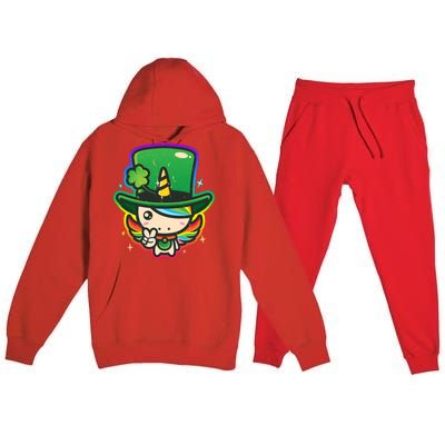 Cute St Patricks Leprechaun Rainbow Unicorn Premium Hooded Sweatsuit Set