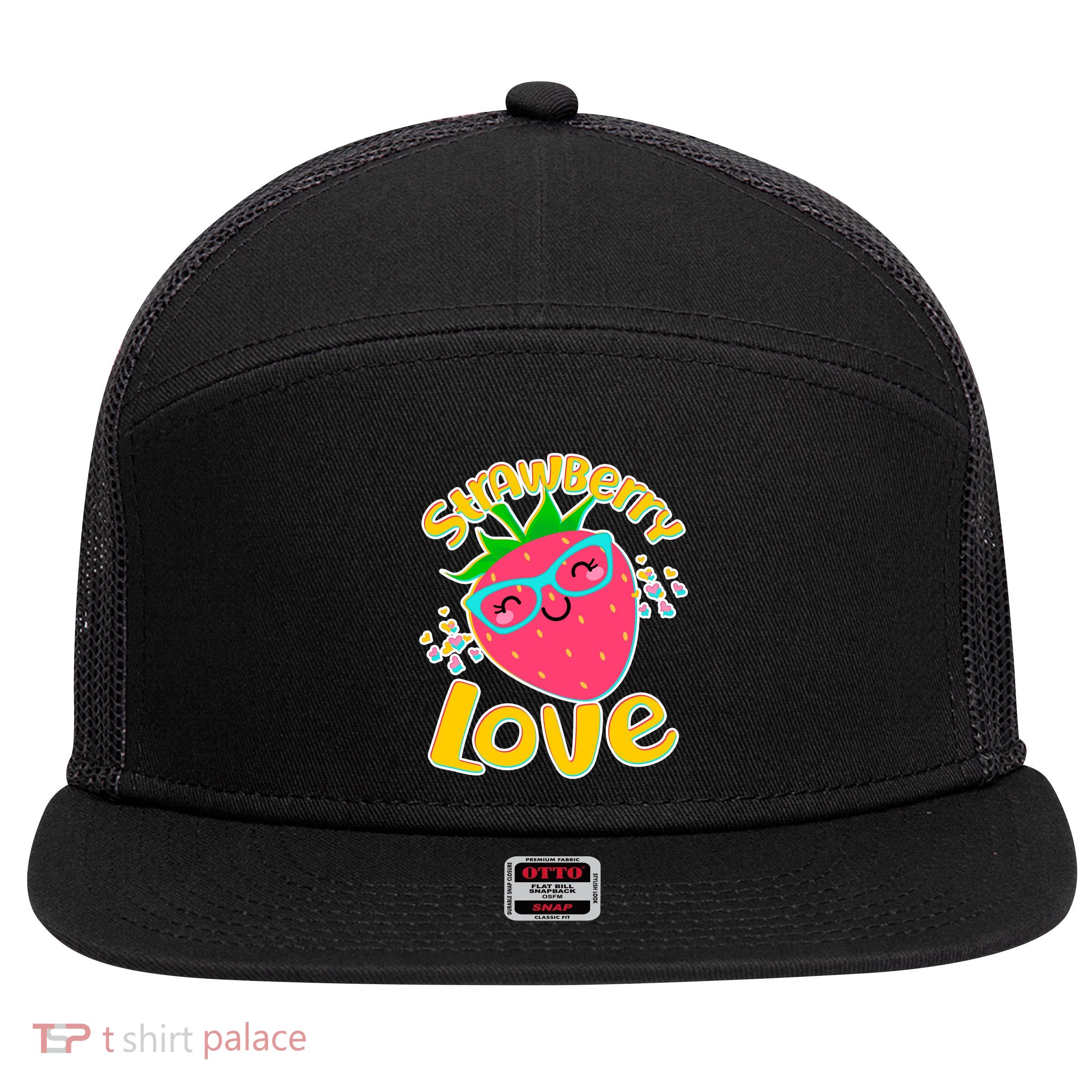 Cute Strawberry Love 7 Panel Mesh Trucker Snapback Hat