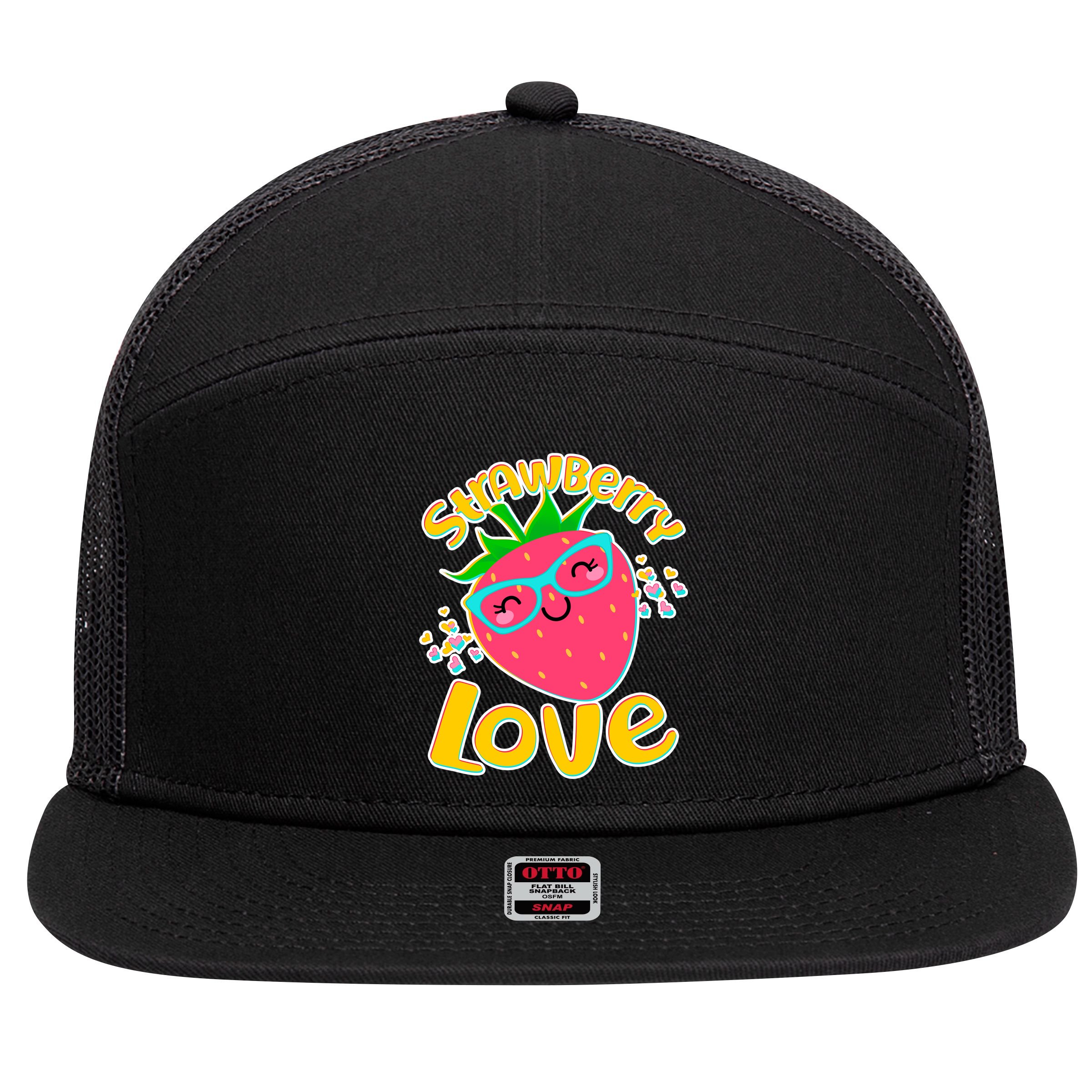 Cute Strawberry Love 7 Panel Mesh Trucker Snapback Hat