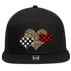 Cute Stylish Leopard Plaid Print Valentine Hearts 7 Panel Mesh Trucker Snapback Hat