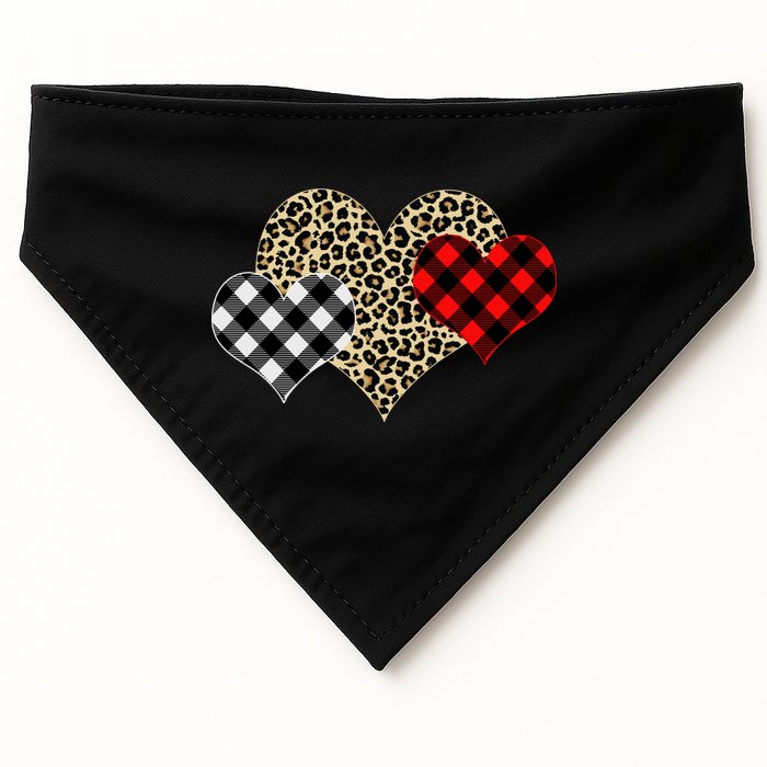 Cute Stylish Leopard Plaid Print Valentine Hearts USA-Made Doggie Bandana