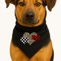 Cute Stylish Leopard Plaid Print Valentine Hearts USA-Made Doggie Bandana