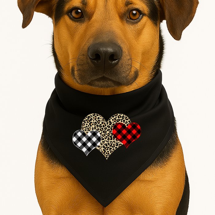 Cute Stylish Leopard Plaid Print Valentine Hearts USA-Made Doggie Bandana