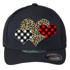 Cute Stylish Leopard Plaid Print Valentine Hearts Flexfit Unipanel Trucker Cap