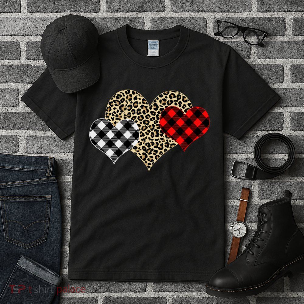 Cute Stylish Leopard Plaid Print Valentine Hearts Tall T-Shirt