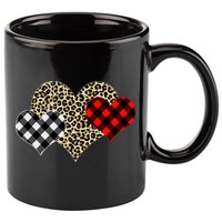 Cute Stylish Leopard Plaid Print Valentine Hearts 11oz C Handle Ceramic Mug
