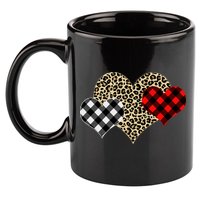 Cute Stylish Leopard Plaid Print Valentine Hearts 11oz C Handle Ceramic Mug