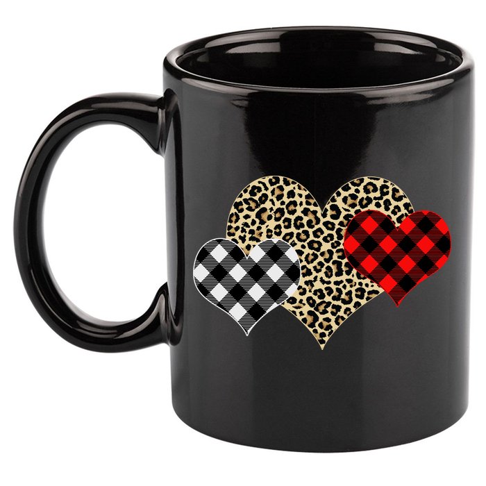 Cute Stylish Leopard Plaid Print Valentine Hearts 11oz C Handle Ceramic Mug