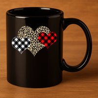 Cute Stylish Leopard Plaid Print Valentine Hearts 11oz C Handle Ceramic Mug