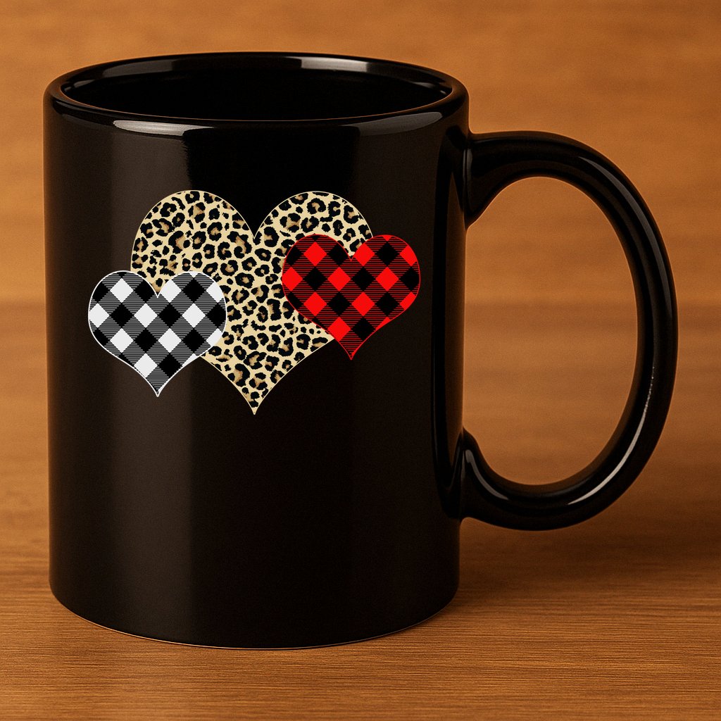 Cute Stylish Leopard Plaid Print Valentine Hearts 11oz C Handle Ceramic Mug