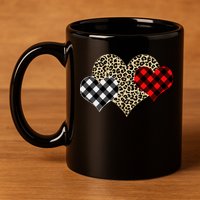 Cute Stylish Leopard Plaid Print Valentine Hearts 11oz C Handle Ceramic Mug