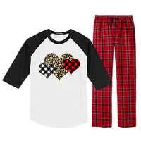 Cute Stylish Leopard Plaid Print Valentine Hearts Raglan Sleeve Pajama Set