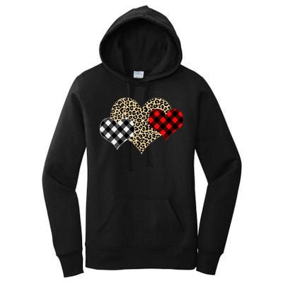 Cute Stylish Leopard Plaid Print Valentine Hearts Women's Pullover Hoodie
