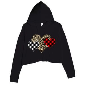 Cute Stylish Leopard Plaid Print Valentine Hearts Crop Fleece Hoodie