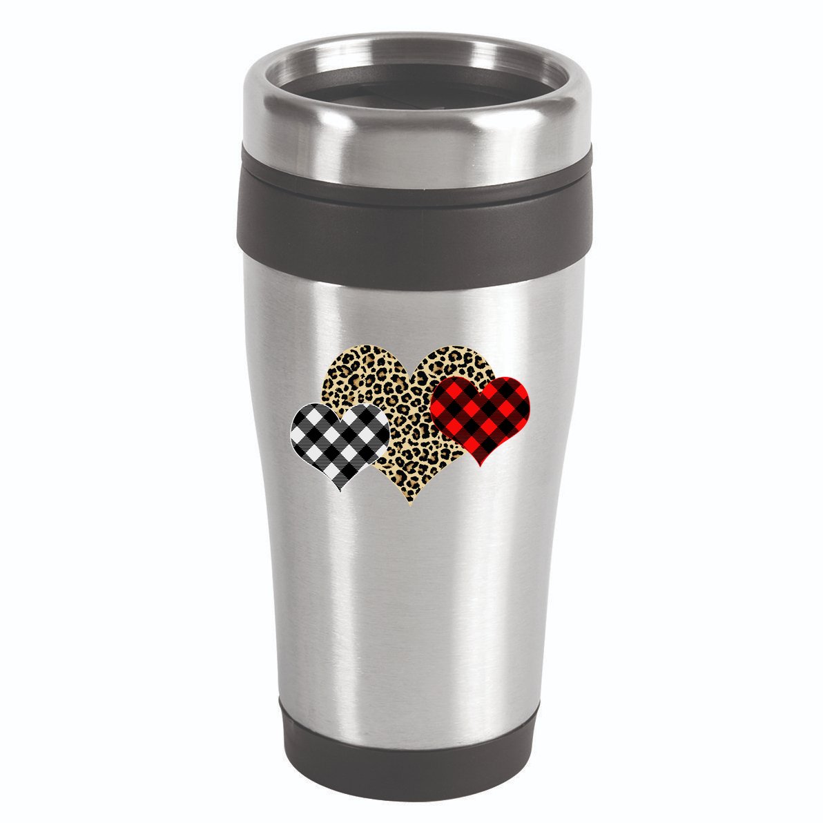 Cute Stylish Leopard Plaid Print Valentine Hearts 16oz Travel Tumbler