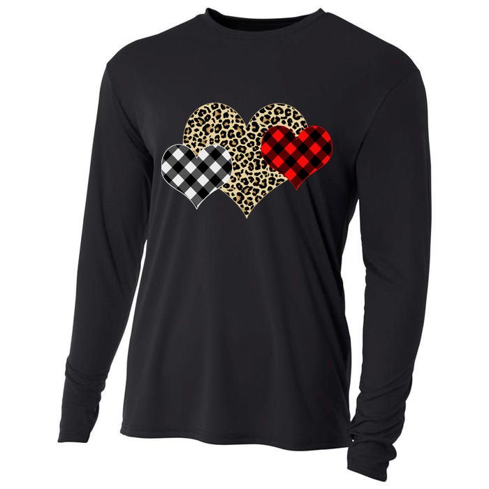 Cute Stylish Leopard Plaid Print Valentine Hearts Cooling Performance Long Sleeve Crew