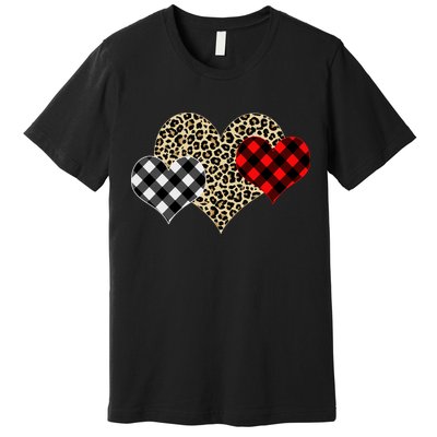 Cute Stylish Leopard Plaid Print Valentine Hearts Premium T-Shirt