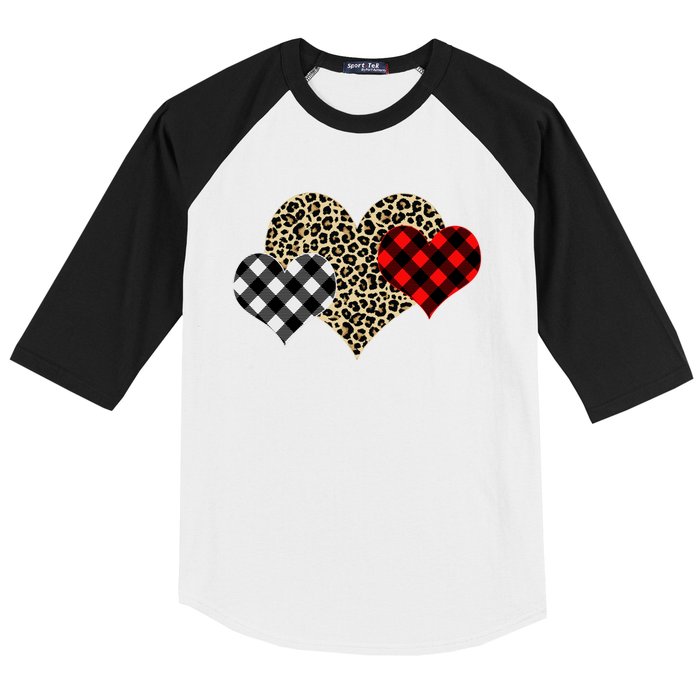 Cute Stylish Leopard Plaid Print Valentine Hearts Baseball Sleeve Shirt